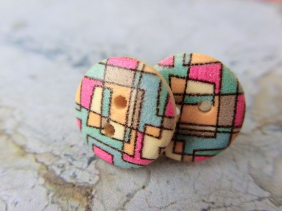 Preview: Holzknopf Ohrstecker 70s 70er Quadrate Rechteck